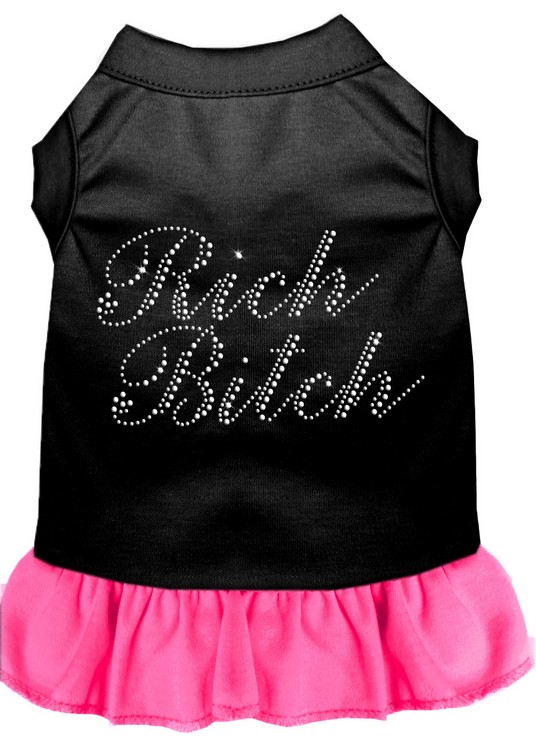 Rhinestone Rich Bitch Dress Black with Bright Pink Med